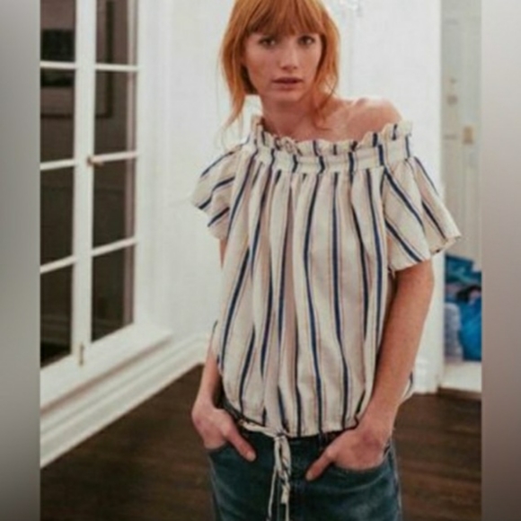 Birds of Paradis by Trovata Janette Bare Shoulder Linen Blend Blouse Size XS - Picture 5 of 12